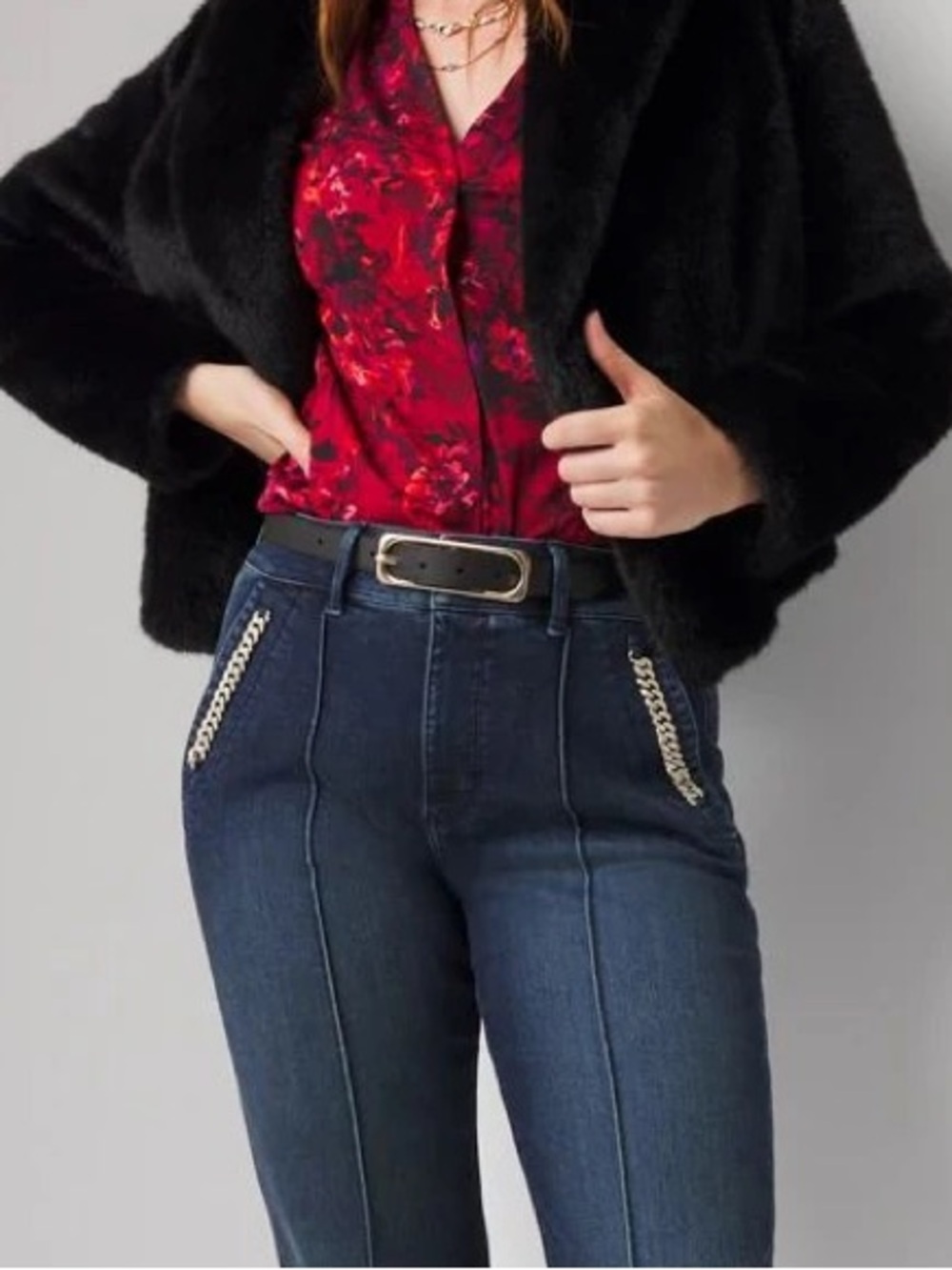 White House Black Market Rhinestone Silver Chain Pockets Extra High Rise Jeans 4